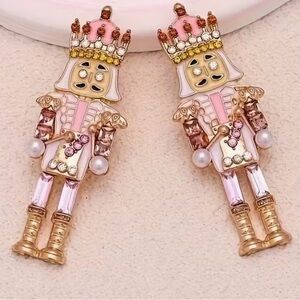 Nutcracker Pink and Gold Festive Earrings